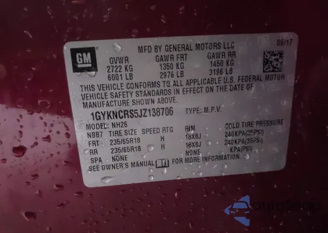 2018 Cadillac Xt5 Luxury from USA, damaged, VIN 1GYKNCRS5JZ138706